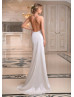 V Neck Ivory Satin Open Back Sexy Wedding Dress